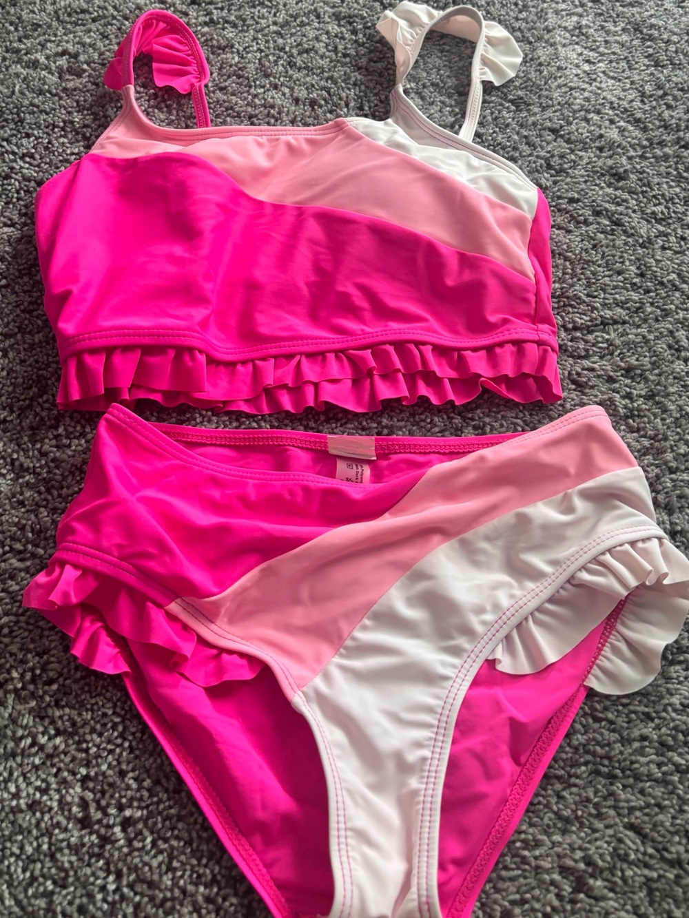 SHEIN Pink & Light Pink Ruffled Two-Piece Girls Swim Set